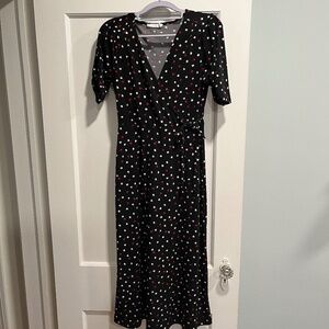 Lush black floral wrap midi dress